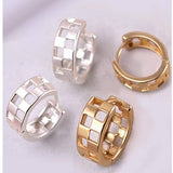 Checker Cutout Huggie Hoop Earrings - Matte Silver