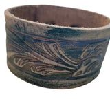 Western Boho Layering Hand Tooled Leather Bracelet Ivory Blue