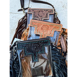 Shayne Small Hand Tooled Fringe Clear Crossbody Concert Stadium Bag Tan