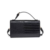 Thea Vegan Leather Croc Print Crossbody Top Handle Bag Black