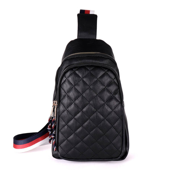 Vegan Leather Quilted Stripe Strap Sling bag