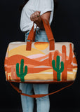 Tan Rust Green Yellow Western Desert Scene Duffle Weekender Travel Bag