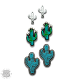Turquoise and Silver Cactus Earring 3 Piece Set