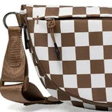 Checkered Nylon Fanny Pack Sling Bags Brown White