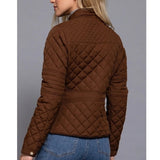 Suede Piping Detail Knit Rib Quilted Padding Jacket Hazelnut Brown