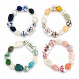 Mahjong Tile Mixed Bead Stretch Bracelet | Lucky Pink