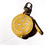 Sports Vegan Leather Bag Charm Keychain Yellow Pickleball