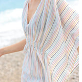 Jessica Lightweight Pin Stripe Swimsuit Cover Up White Multicolor