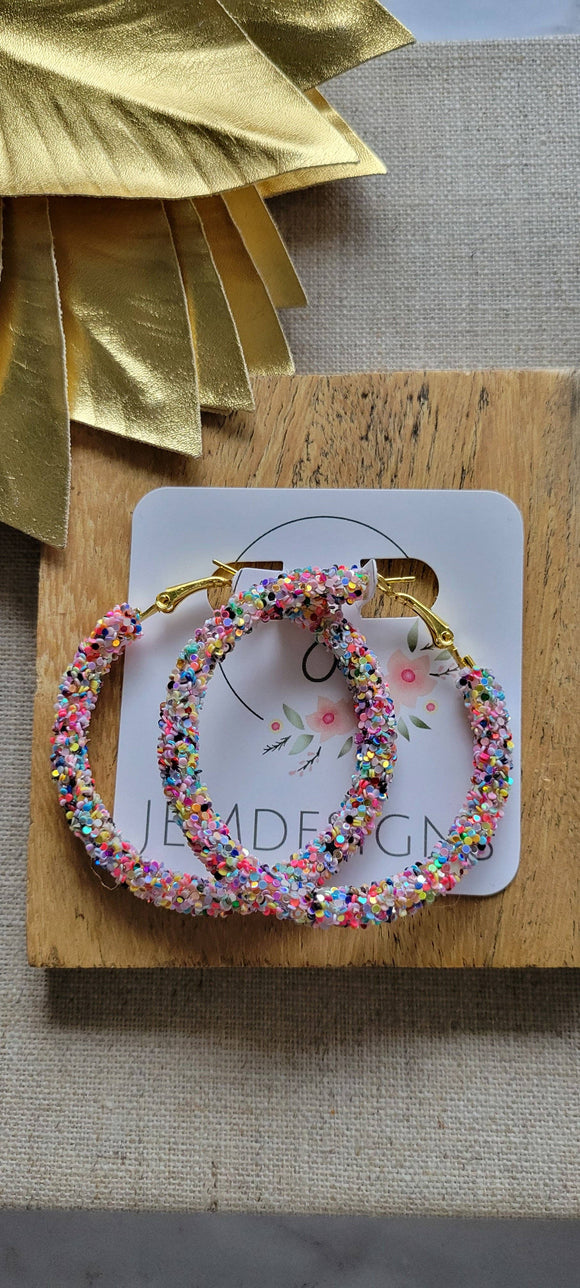 Glitter Hoop Earrings in Confetti 1.96