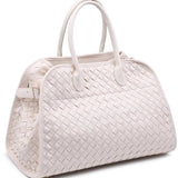 Rhonda Woven Vegan Leather Tote Bag | Ivory