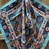 Blue Floral Printed Western Southwestern Wild Rag Scarf Accent