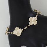 Modern Cubic Zirconia Clover Charms Bracelet Gold