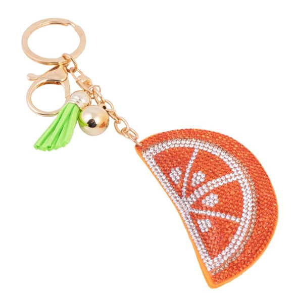 Bling Crystal Orange Citrus Tassel Keychain Keyring Bag Purse Charm