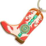 Vegan Leather Coral Turquoise Cowboy Boot Key Ring Bag Charm