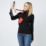 Clip N' Carry Crossbody Phone Strap Carrier Pouch Wallet Preppy Red Black Stripe