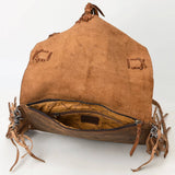 Rustic Western Fringe Crossbody Bag Braided Leather Conchos Turquoise Accent