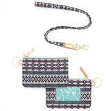 Blue Aztec Print Card ID Holder Keychain With Lanyard