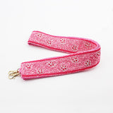 Pink Scattered Flowers Beaded Bag Strap | Gold Hardware