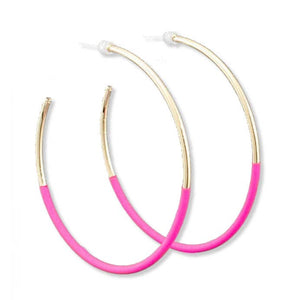 Hot Pink Gold Skinny Hoop Earrings