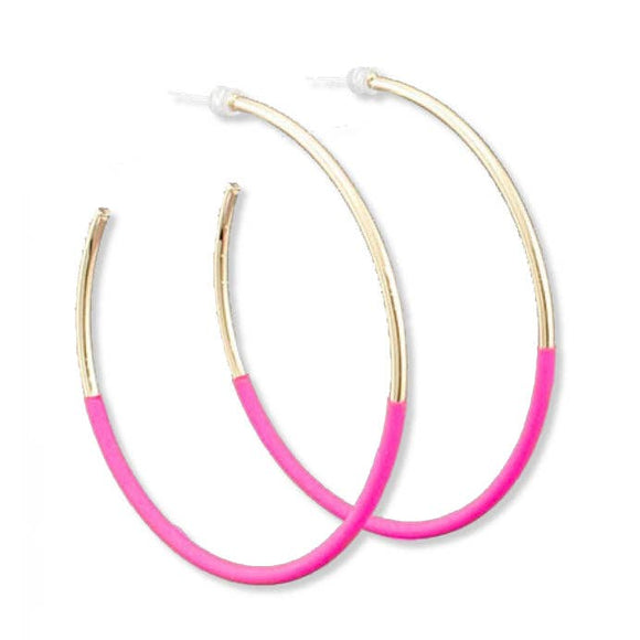 Hot Pink Gold Skinny Hoop Earrings