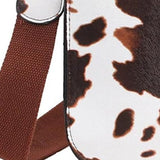 Brown White Cow Print Vegan Leather Cross Body Bag Snap Latch Closure