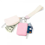 Dual Pouch Wallets Wristlet Keychain Pink and Ivory