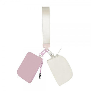 Dual Pouch Wallets Wristlet Keychain Pink and Ivory