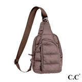 Puffer Padded Quilted Sling Crossbody Bag Brown