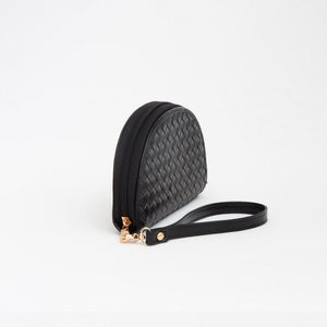 Vegan Woven Wedge Leather Wristlet Black