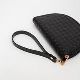 Vegan Woven Wedge Leather Wristlet Black