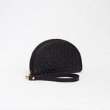 Vegan Woven Wedge Leather Wristlet Black