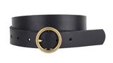 Brass Toned Circle Buckle Leather Belt Black