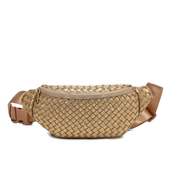 Aim High Woven Neoprene Belt Bag Fanny Pack Sling Bag Metallic Gold