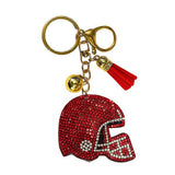 Bling Football Helmet Crystal Keychains Bag Charms Red White