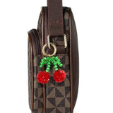 Bling Crystal Beaded Double Cherry Keyring Bag Charm