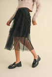 Frill Mesh Tulle Midi Skirt Black