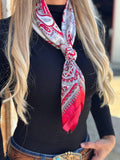 Red & Silver Paisley Wild Rag | 36" Satin Western Scarf