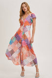 Pastel Quilt Printed Button Down Maxi Dress