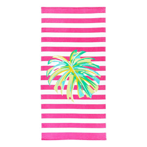 Tropical Hot Pink Palm Stripe Cotton Beach Pool Lake Towel