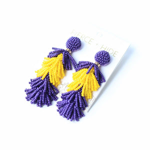 Purple Yellow Tiered Tassel Earrings