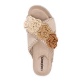 Muk Luks Women Penelope Crochet Suede Floral Cross Strap Sandal Slide Stone