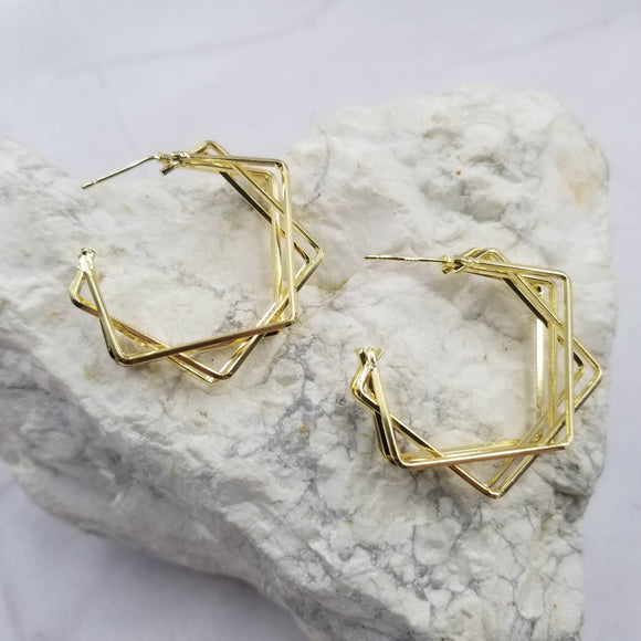 Gold Open Geometric Hoop Earrings