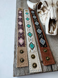 Western Aztec Seed Bead Leather Cuff Bracelet – Black & Gray
