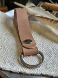 Hand-Cut Dusty Blush Leather Key Fob with Silver Hardware