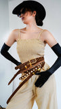 Western Cow Print Leather Belt - Calf Hair Belt with Gold Buckle