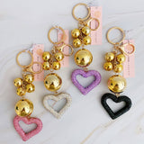 Bling It Girl Glam Heart Bauble Key Chain White Crystal Gold