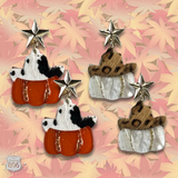 Western Hat Pumpkin Earrings Cow Print and Orange