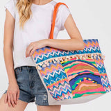 Boho Print Pom Pom Fringe Tote Bag in Multi