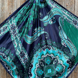 Blue Green Waves Printed Western Southwestern Wild Rag Scarf Accent