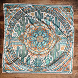 Aztec Cacti Print Silky Wild Rag | 36x36 | Jade & Rust